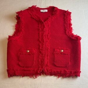 J. Crew Women's Red Fringe Vest Gold Buttons Size M